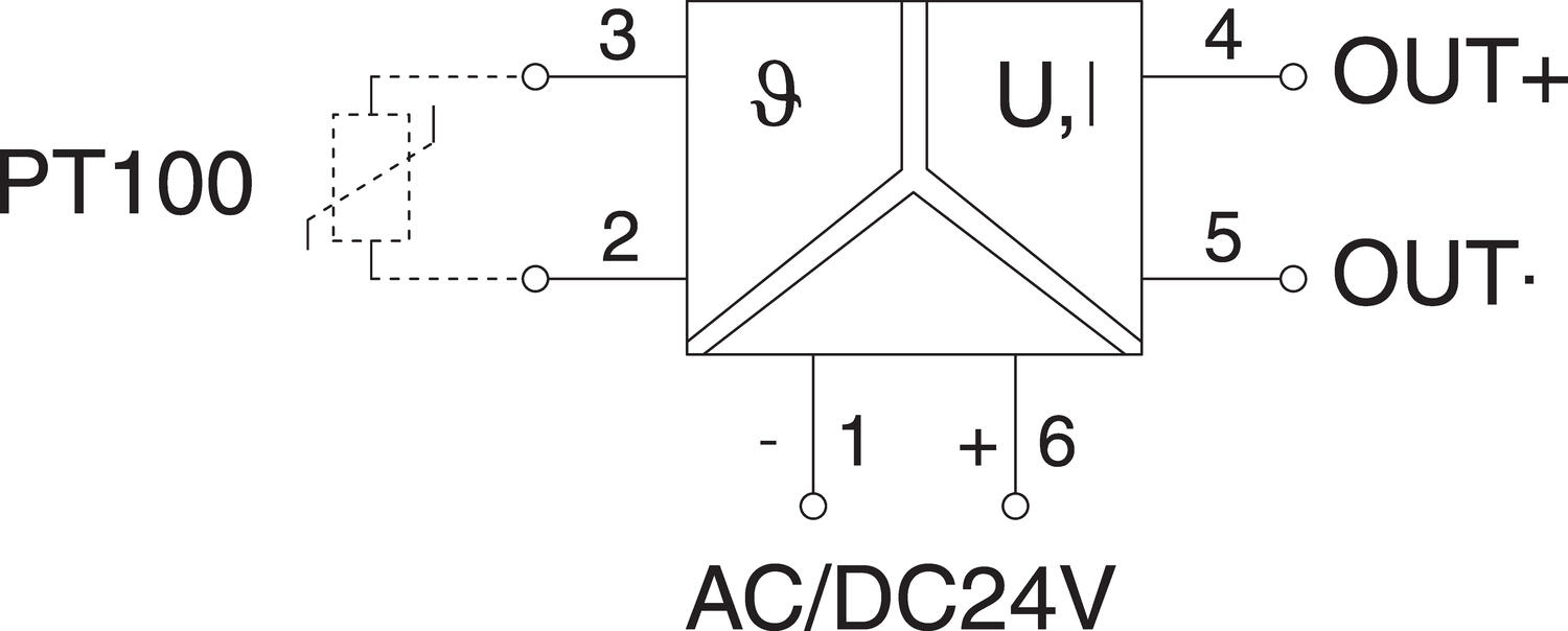 Connecting sketch Converter with several function for PT-100 3-channel/ 2-wire connection