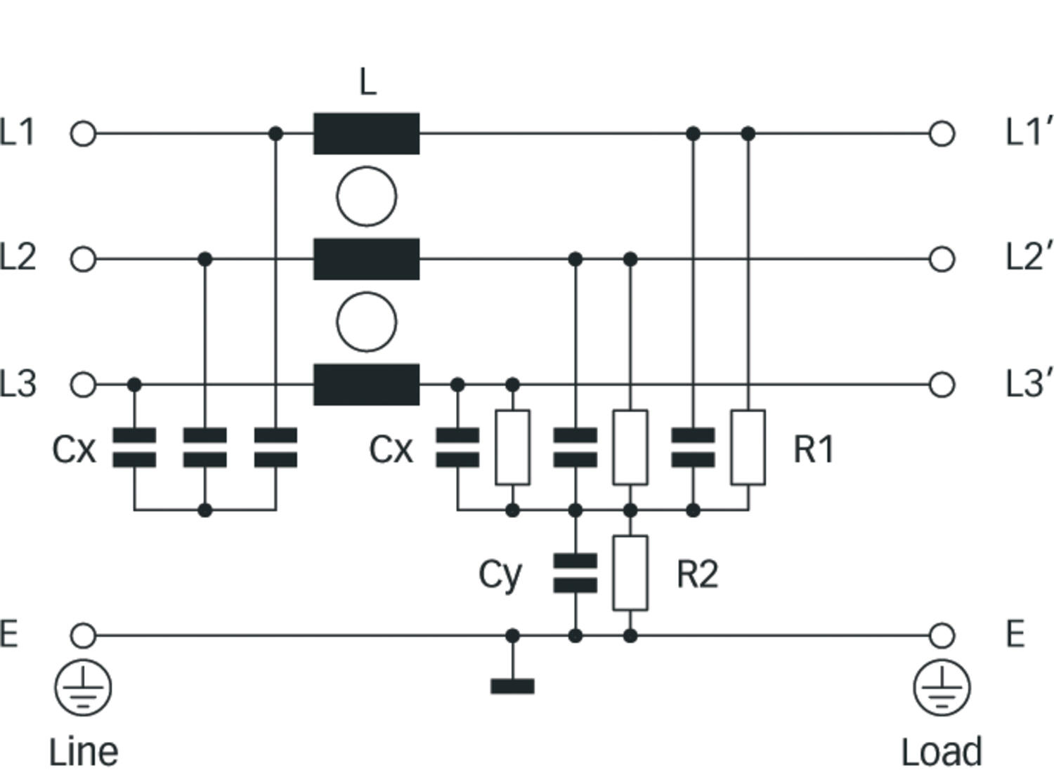 Connecting sketch Mains filter 3-phase series FN3258