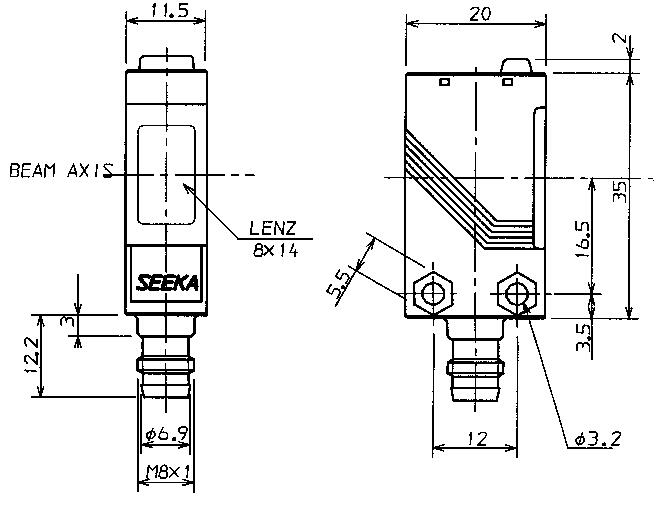 Dimension contactconnection, compact volumephotocell with many possibilities