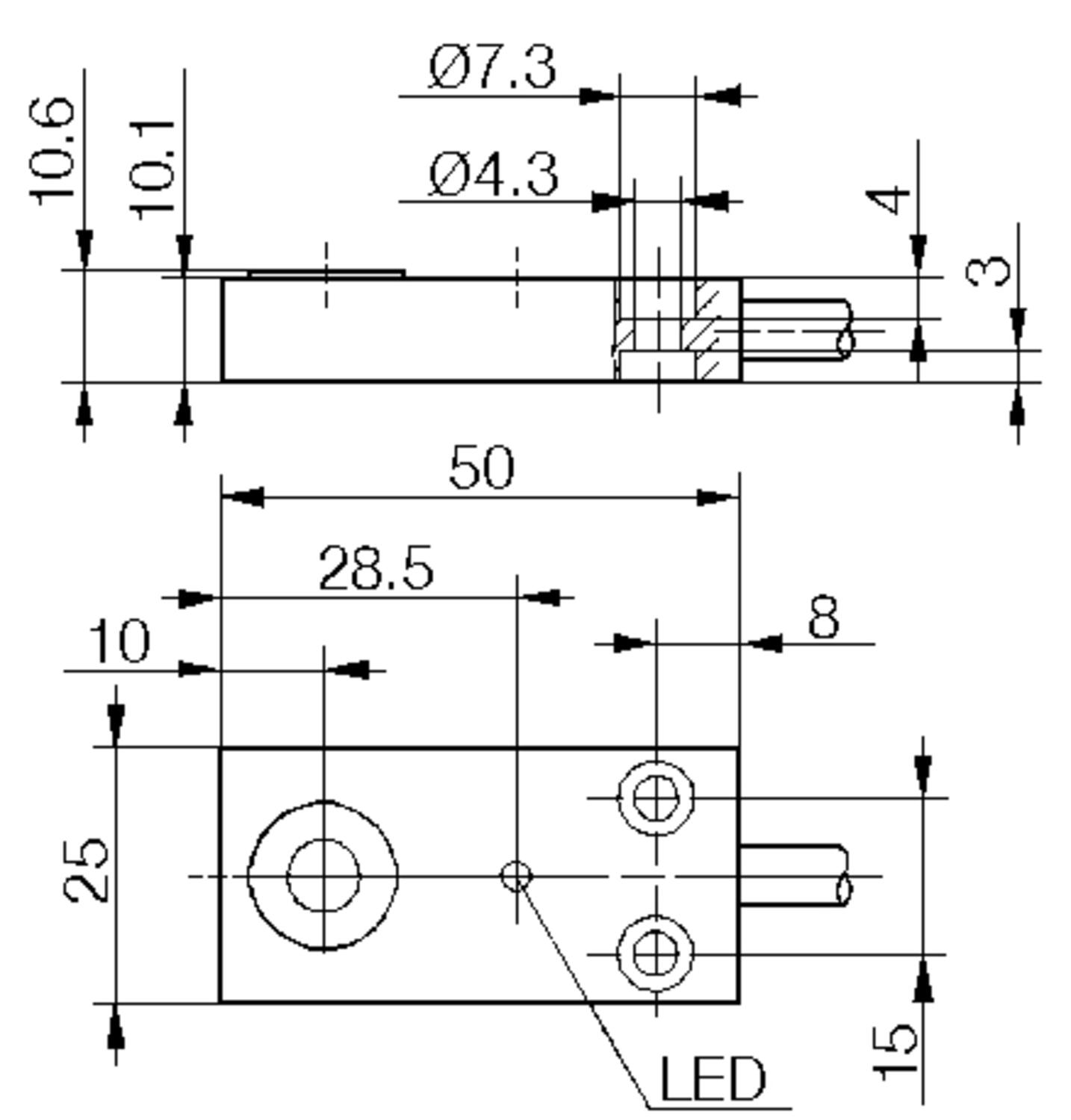 Dimensions rectangular sensor 50x25x10. Image 3.